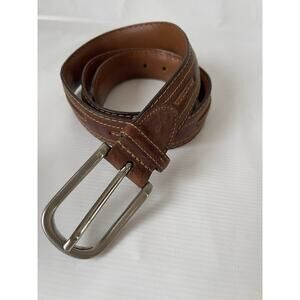 Johnston & Murphy Brown Leather Belt Mens 34 USA Made Silver Buckle EUC